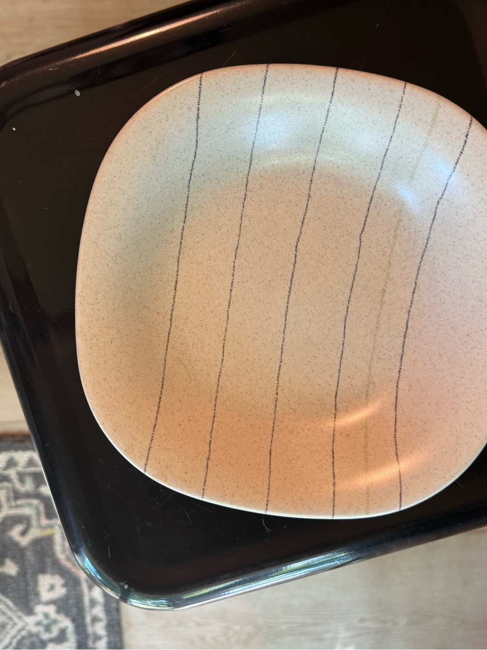 Speckled Cream Ceramic Dinner Plate with Black Pinstripes